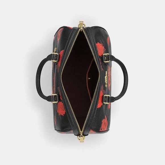 Coach Black and Red Rowan Large Satchel Bag With Floral Print NWT - Picture 5 of 15